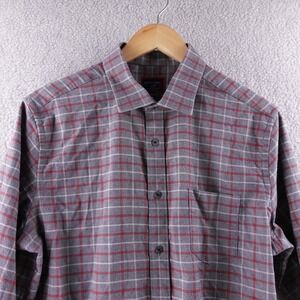 UNTUCKit Mens L Slim Fit Gray Red Plaid Long Sleeve Button Down Shirt Preppy